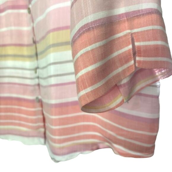 Alfred Dunner Pastel Stripe 3/4 Sleeve Button Down V Neck Woman's Blouse M #BD - Picture 3 of 6